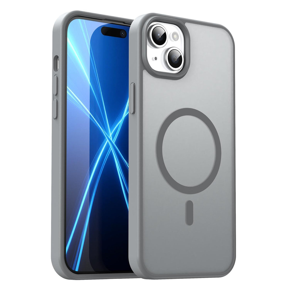 For iPhone 14 Plus Fanying Series Precision Camera Hole PC Hybrid TPU Translucent Frosted Magnetic Phone Case - Silver Grey - EDA009893305F