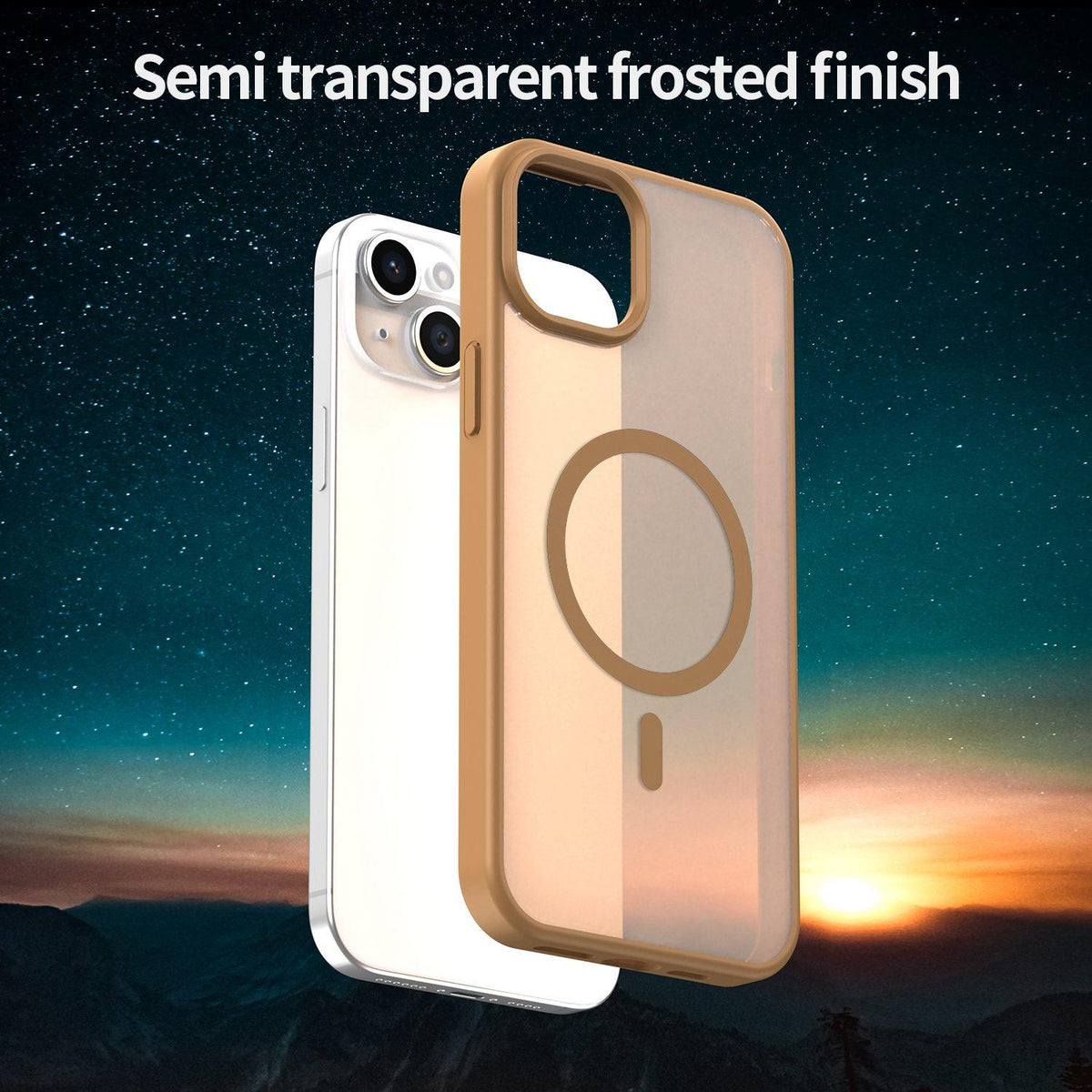 For iPhone 14 Plus Fanying Series Precision Camera Hole PC Hybrid TPU Translucent Frosted Magnetic Phone Case - Desert Gold - EDA009893305G