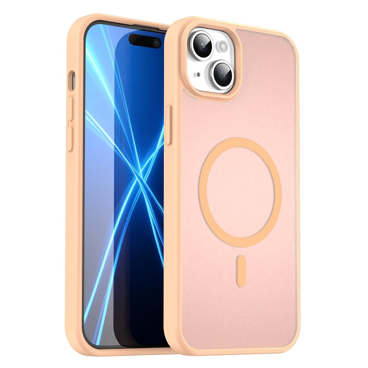 For iPhone 14 Plus Fanying Series Precision Camera Hole PC Hybrid TPU Translucent Frosted Magnetic Phone Case - Rouge Powder - EDA009893305I
