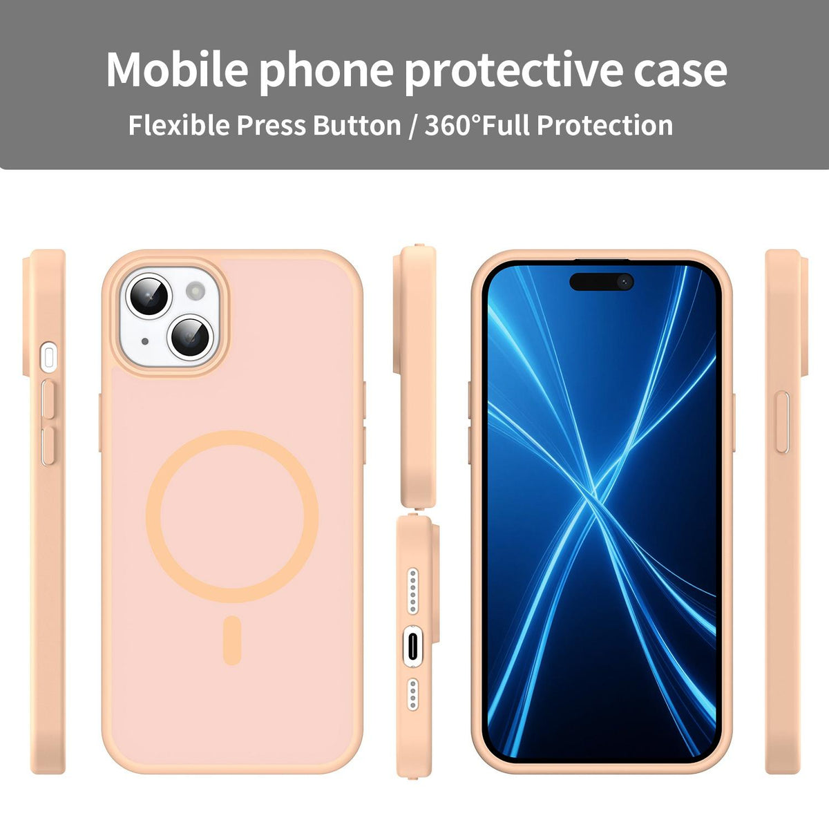 For iPhone 14 Plus Fanying Series Precision Camera Hole PC Hybrid TPU Translucent Frosted Magnetic Phone Case - Rouge Powder - EDA009893305I