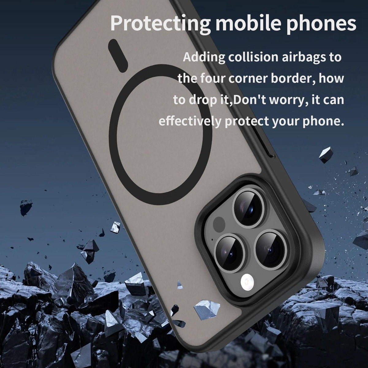 For iPhone 15 Pro Max Fanying Series Precision Camera Hole PC Hybrid TPU Translucent Frosted Magnetic Phone Case - Translucent Black - EDA009893309A