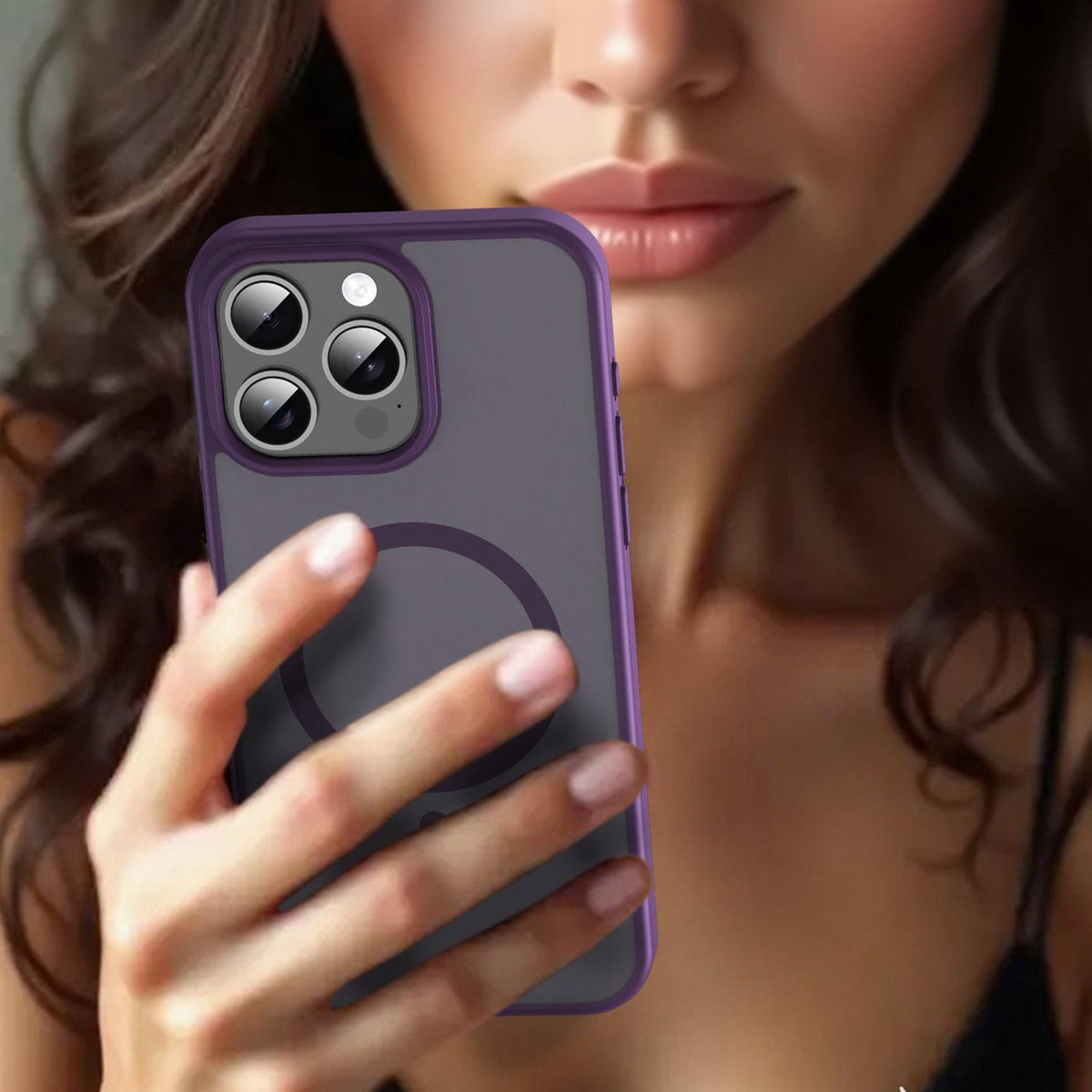 For iPhone 15 Pro Max Fanying Series Precision Camera Hole PC Hybrid TPU Translucent Frosted Magnetic Phone Case - Crystal Purple - EDA009893309B