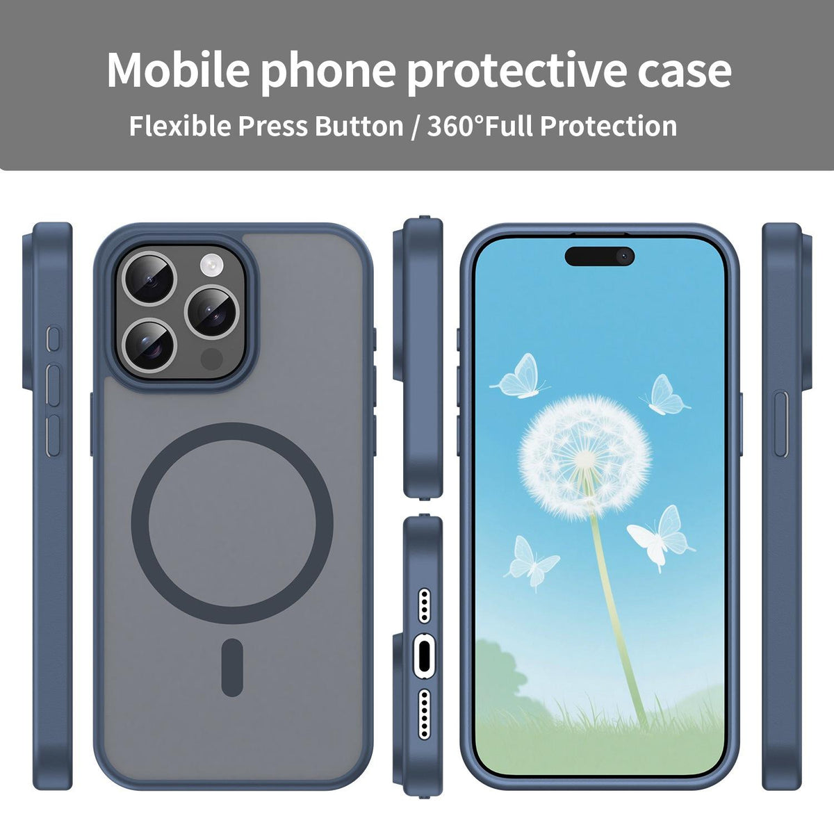 For iPhone 15 Pro Max Fanying Series Precision Camera Hole PC Hybrid TPU Translucent Frosted Magnetic Phone Case - Cyan Blue - EDA009893309C