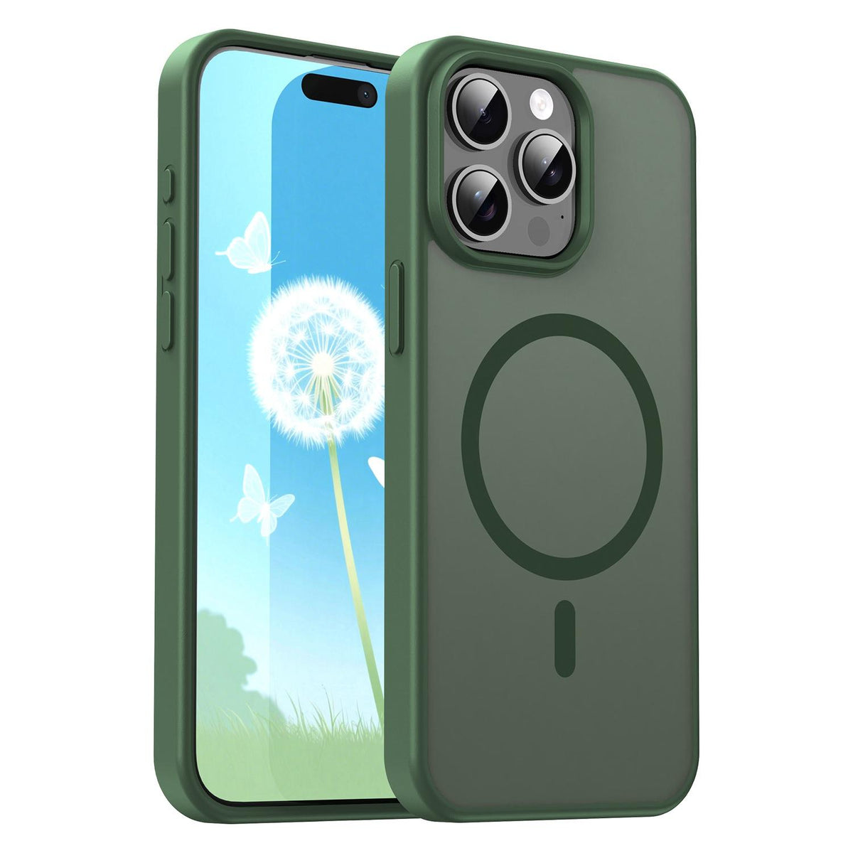 For iPhone 15 Pro Max Fanying Series Precision Camera Hole PC Hybrid TPU Translucent Frosted Magnetic Phone Case - Olive Green - EDA009893309D