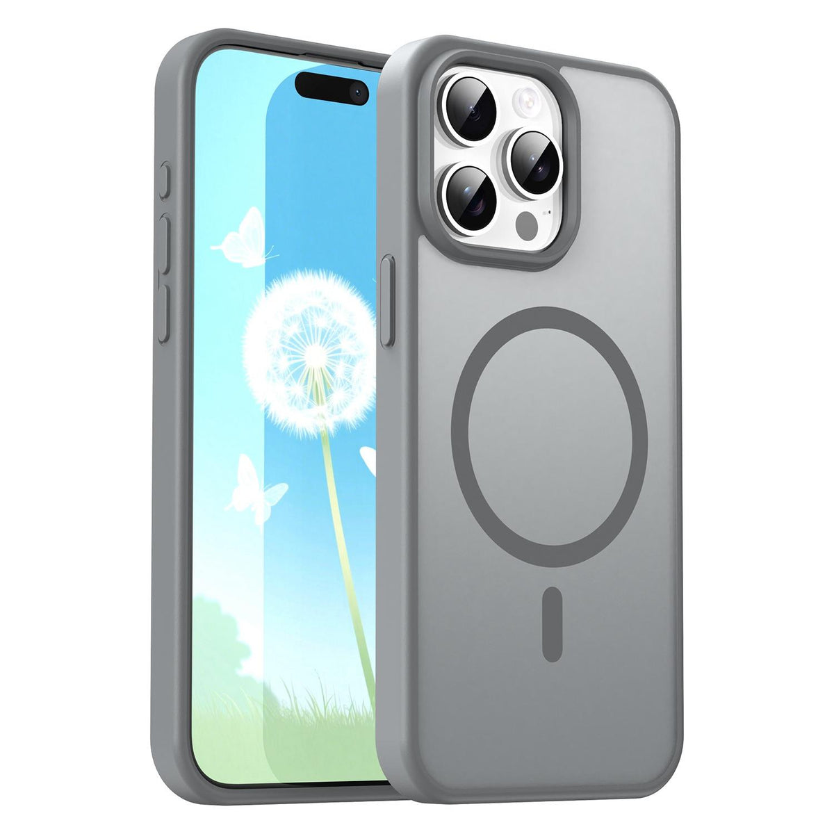 For iPhone 15 Pro Max Fanying Series Precision Camera Hole PC Hybrid TPU Translucent Frosted Magnetic Phone Case - Silver Grey - EDA009893309F