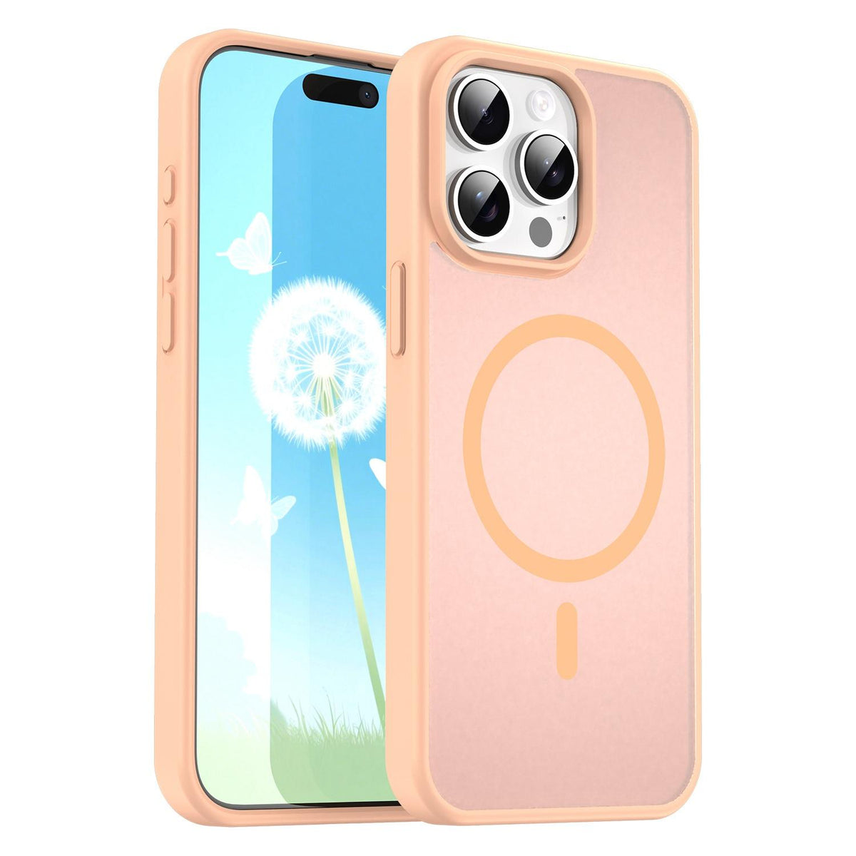 For iPhone 15 Pro Max Fanying Series Precision Camera Hole PC Hybrid TPU Translucent Frosted Magnetic Phone Case - Rouge Powder - EDA009893309I
