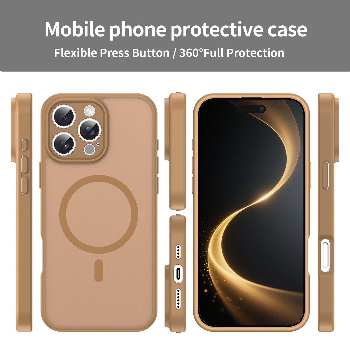 For iPhone 16 Pro Max Fanying Series Precision Camera Hole PC Hybrid TPU Translucent Frosted Magnetic Phone Case - Desert Gold - EDA009893315G