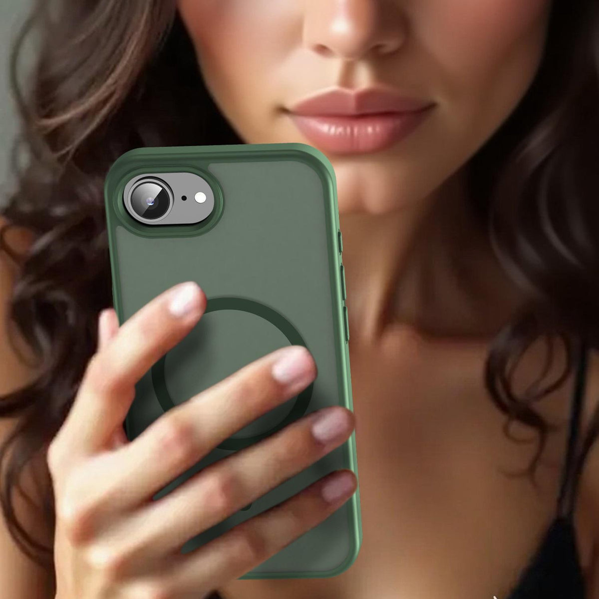 For iPhone 16e / 17e Fanying Series Precision Camera Hole PC Hybrid TPU Translucent Frosted Magnetic Phone Case - Olive Green - EDA009893316D