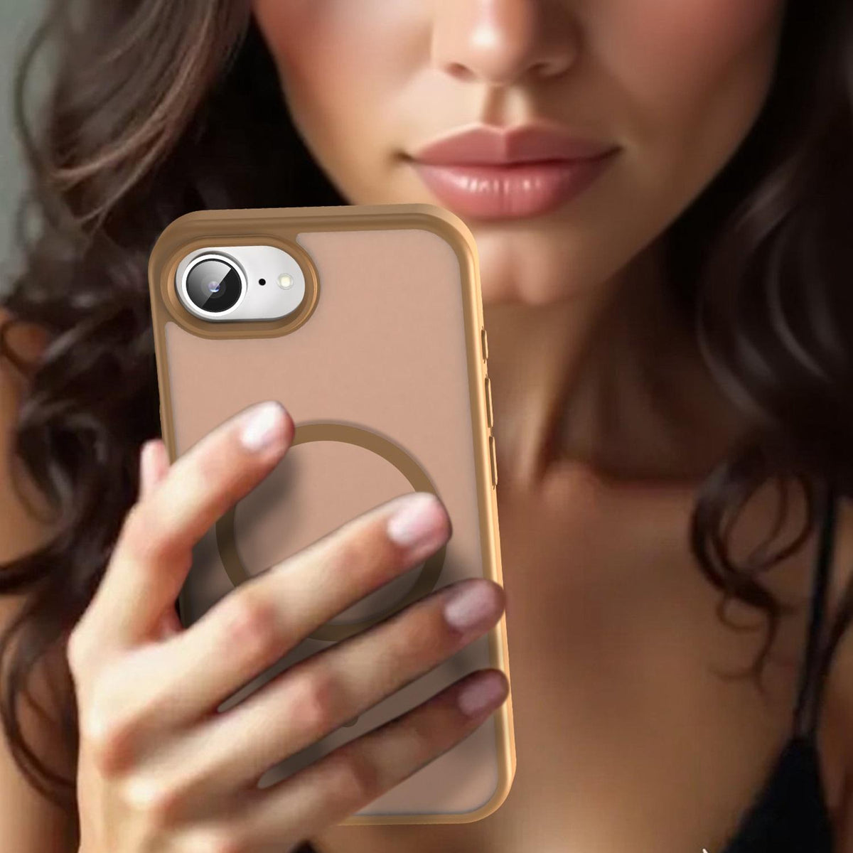 For iPhone 16e / 17e Fanying Series Precision Camera Hole PC Hybrid TPU Translucent Frosted Magnetic Phone Case - Desert Gold - EDA009893316G