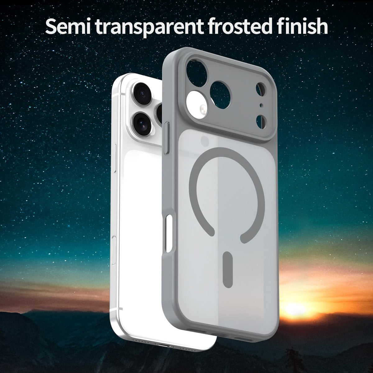 For iPhone 18 Pro Max Fanying Series Precision Camera Hole PC Hybrid TPU Translucent Frosted Magnetic Phone Case - Silver Grey - EDA009893321F