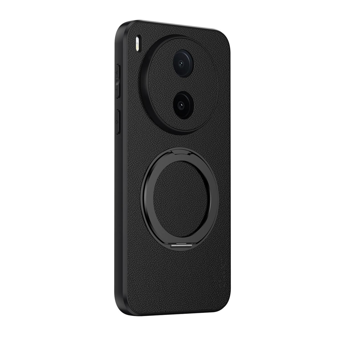 For vivo Y600 Pro 5G Goatskin Vegan Leather Magnetic Phone Case With 360 Degree Rotating Holder - Black - EDA009904309B