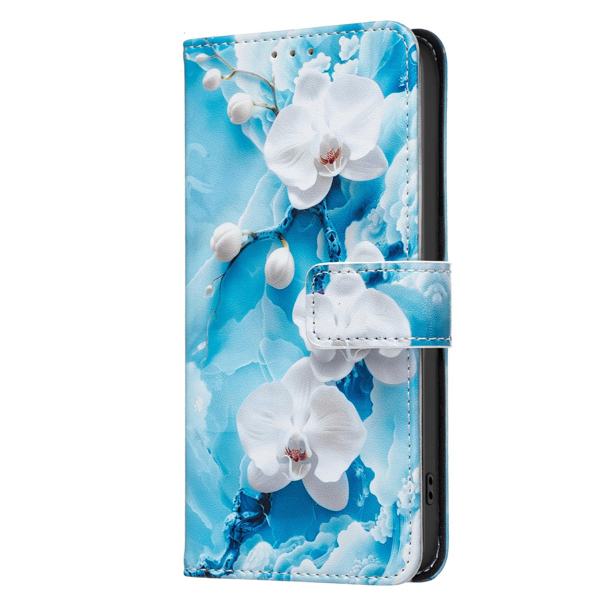 For OPPO Reno16 F 5G/Reno16 FS 5G BF42 Color Painting Leather Phone Case - Blue Flower - EDA009926801C