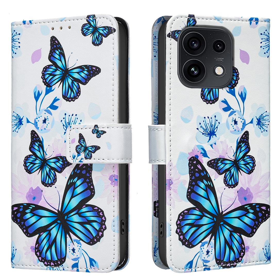 For OPPO Reno16 F 5G/Reno16 FS 5G BF42 Color Painting Leather Phone Case - Blue Butterfly - EDA009926801H