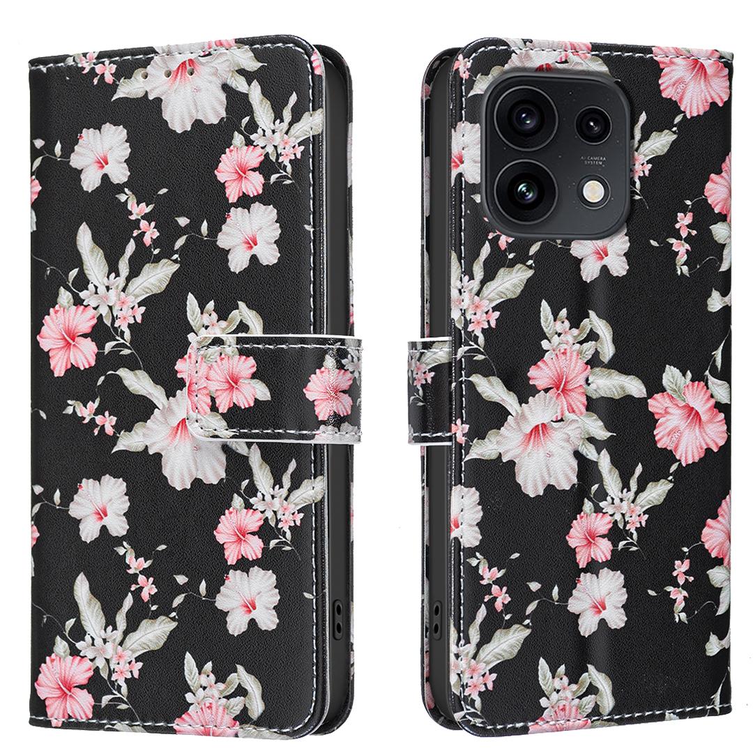 For OPPO Reno16/Reno16 Pro 5G Global BF42 Color Painting Leather Phone Case - Red Flower - EDA009926802B