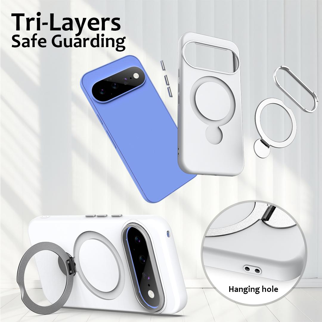 For Google Pixel 11 Pro XL/10 Pro XL Gen1.5 Pivot Ring Holder TPU Hybrid PC Phone Case - White - EDA009934101A