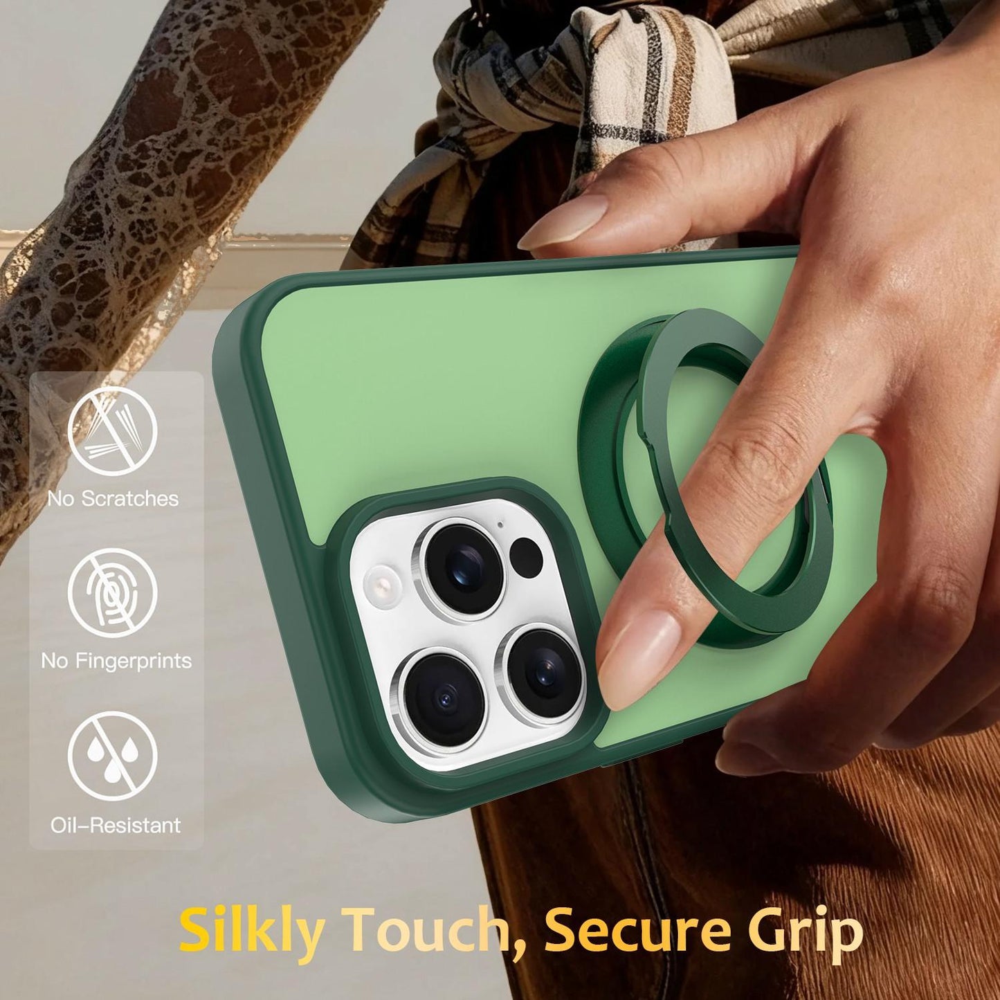 For iPhone 12 / 12 Pro Skin Feel Revolving Kickstand Magnetic Phone Case(Green)