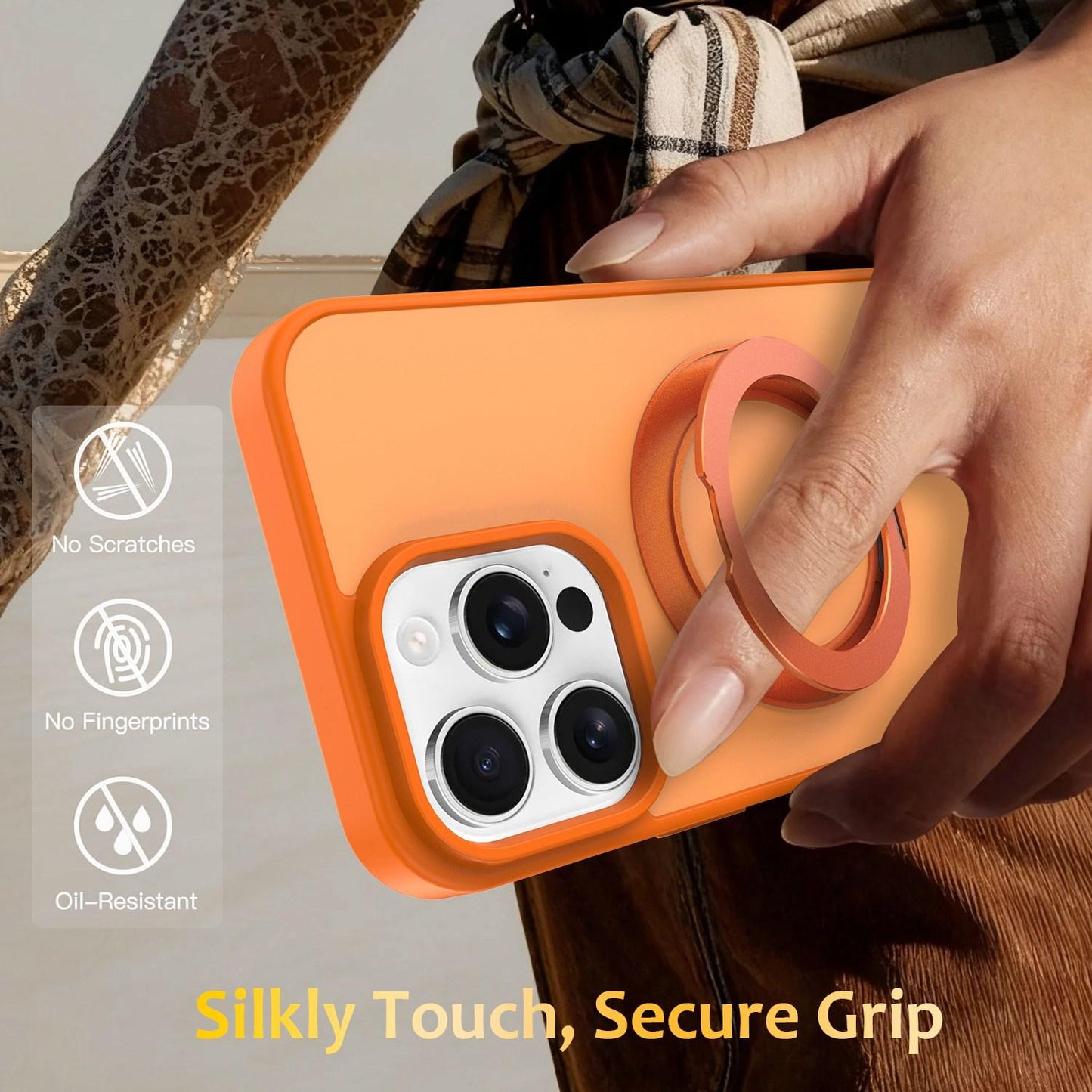 For iPhone 12 / 12 Pro Skin Feel Revolving Kickstand Magnetic Phone Case(Orange)