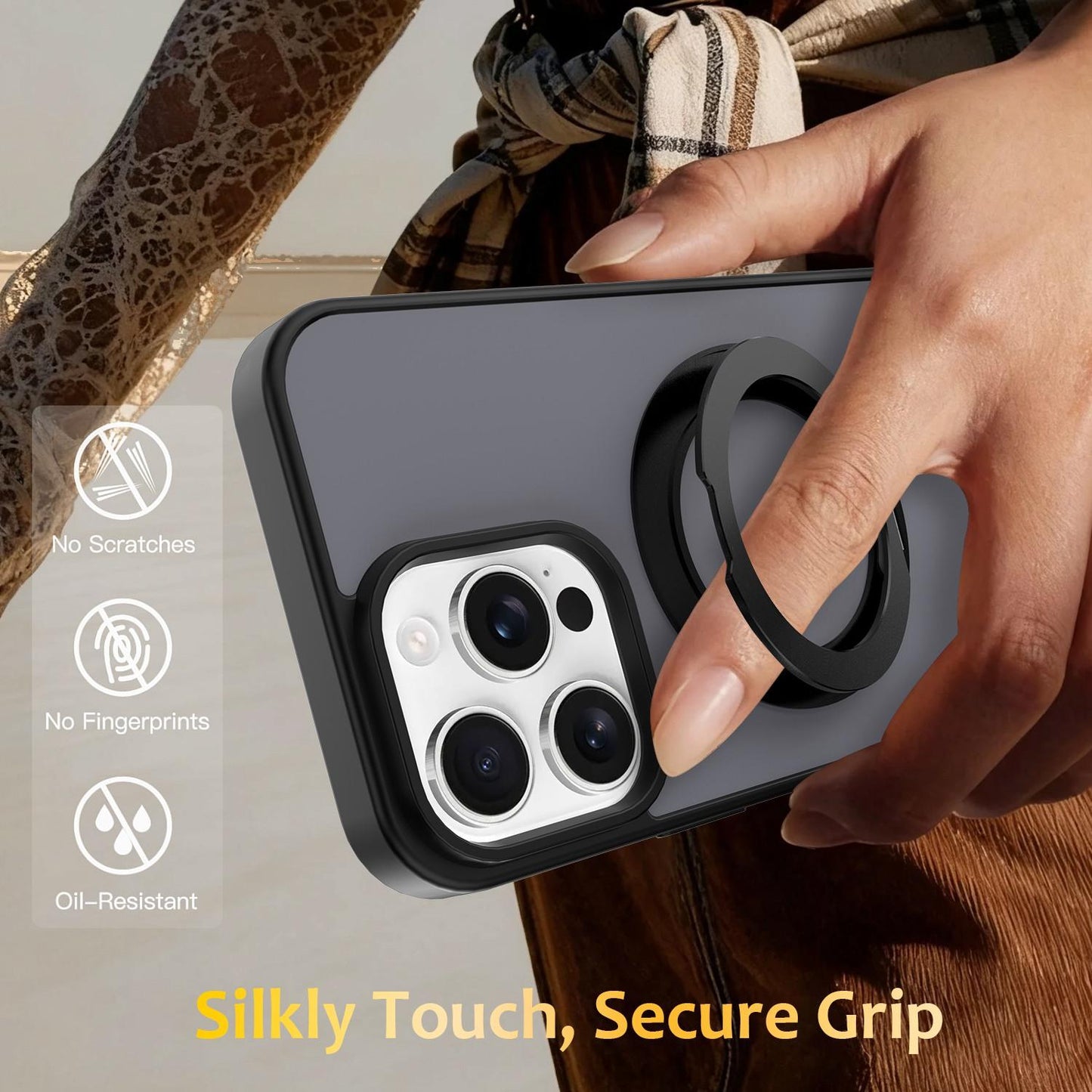 For iPhone 12 / 12 Pro Skin Feel Revolving Kickstand Magnetic Phone Case(Black)