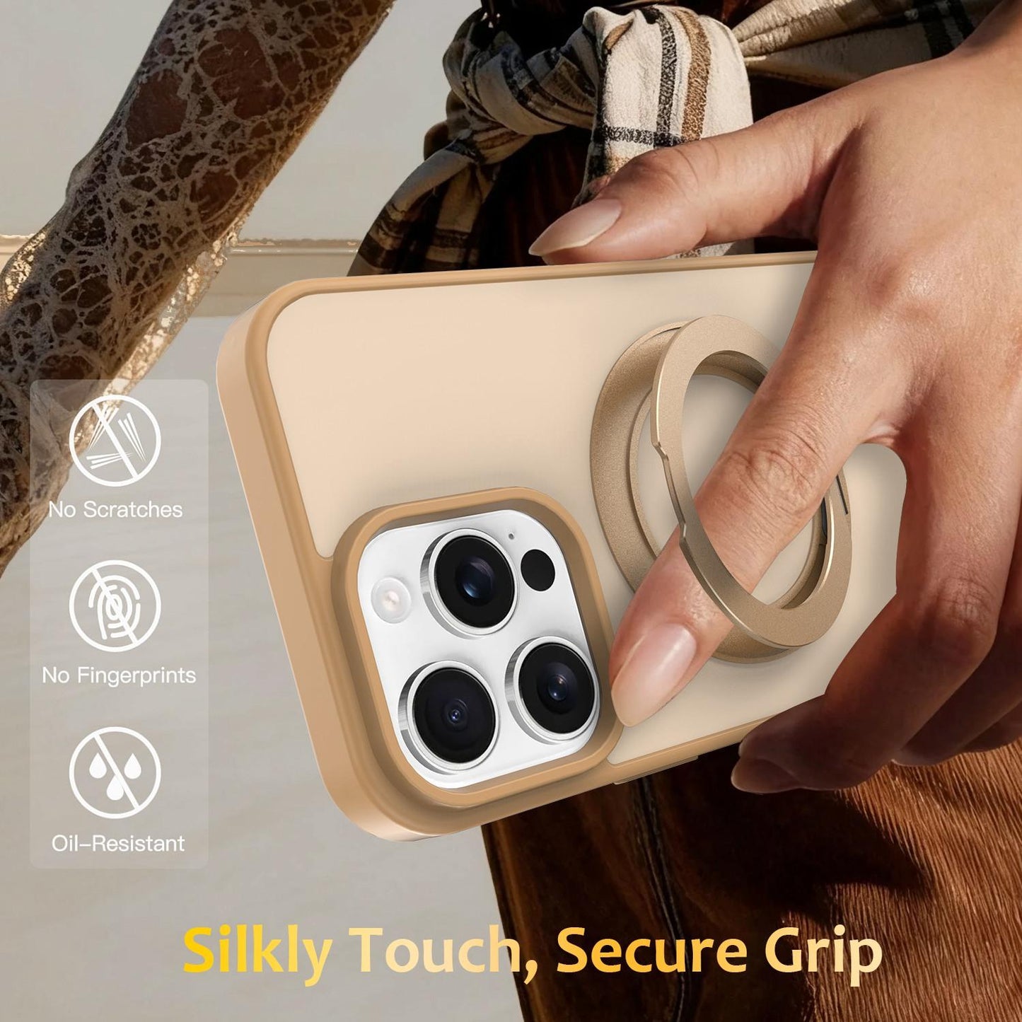 For iPhone 12 / 12 Pro Skin Feel Revolving Kickstand Magnetic Phone Case(Gold)