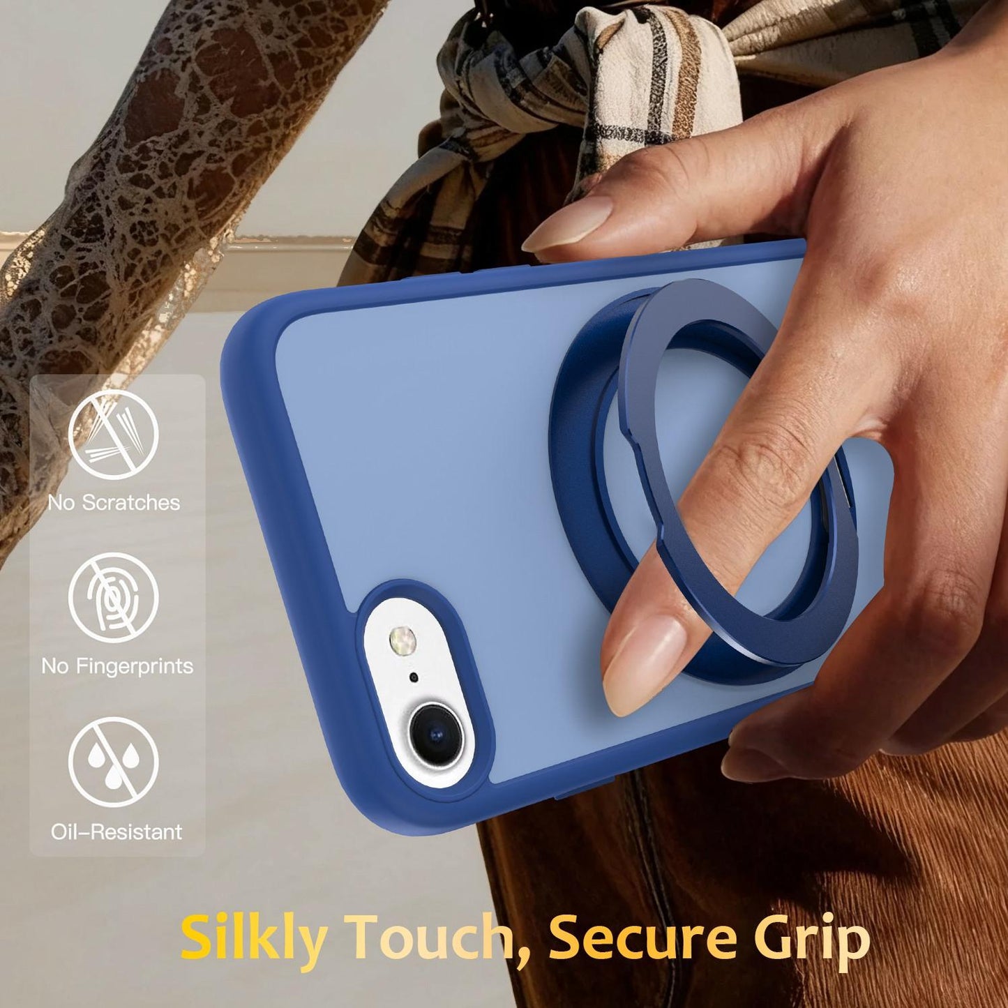 For iPhone SE 2022 / 2020 / 8 / 7 Skin Feel Revolving Kickstand Magnetic Phone Case(Blue)