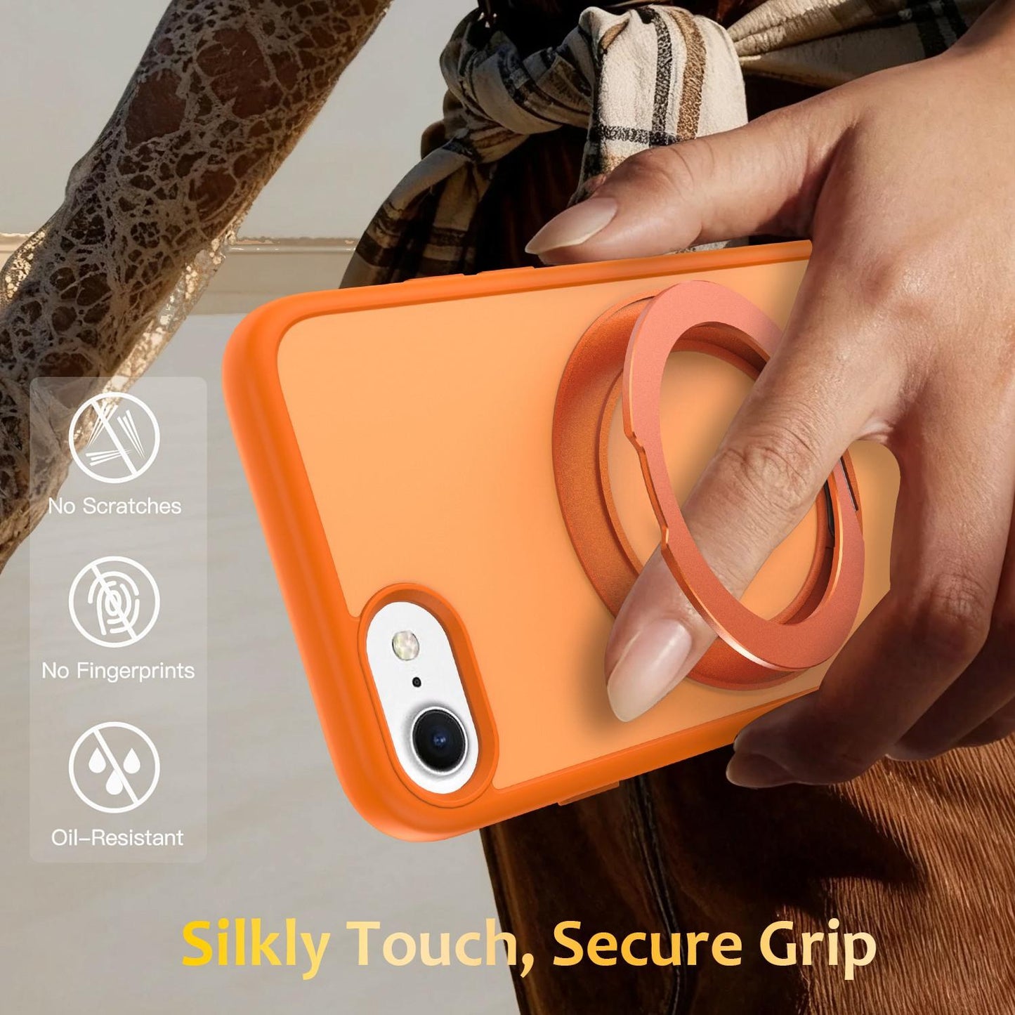 For iPhone SE 2022 / 2020 / 8 / 7 Skin Feel Revolving Kickstand Magnetic Phone Case(Orange)