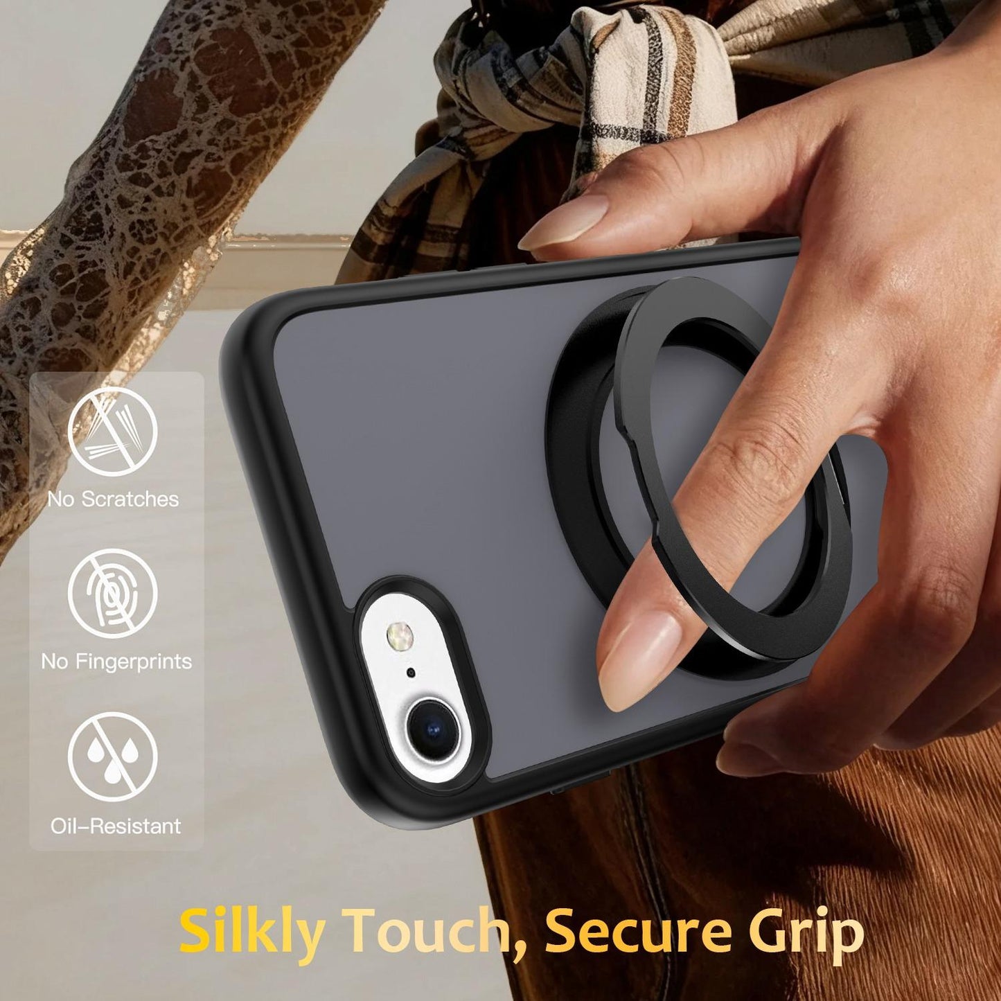 For iPhone SE 2022 / 2020 / 8 / 7 Skin Feel Revolving Kickstand Magnetic Phone Case(Black)