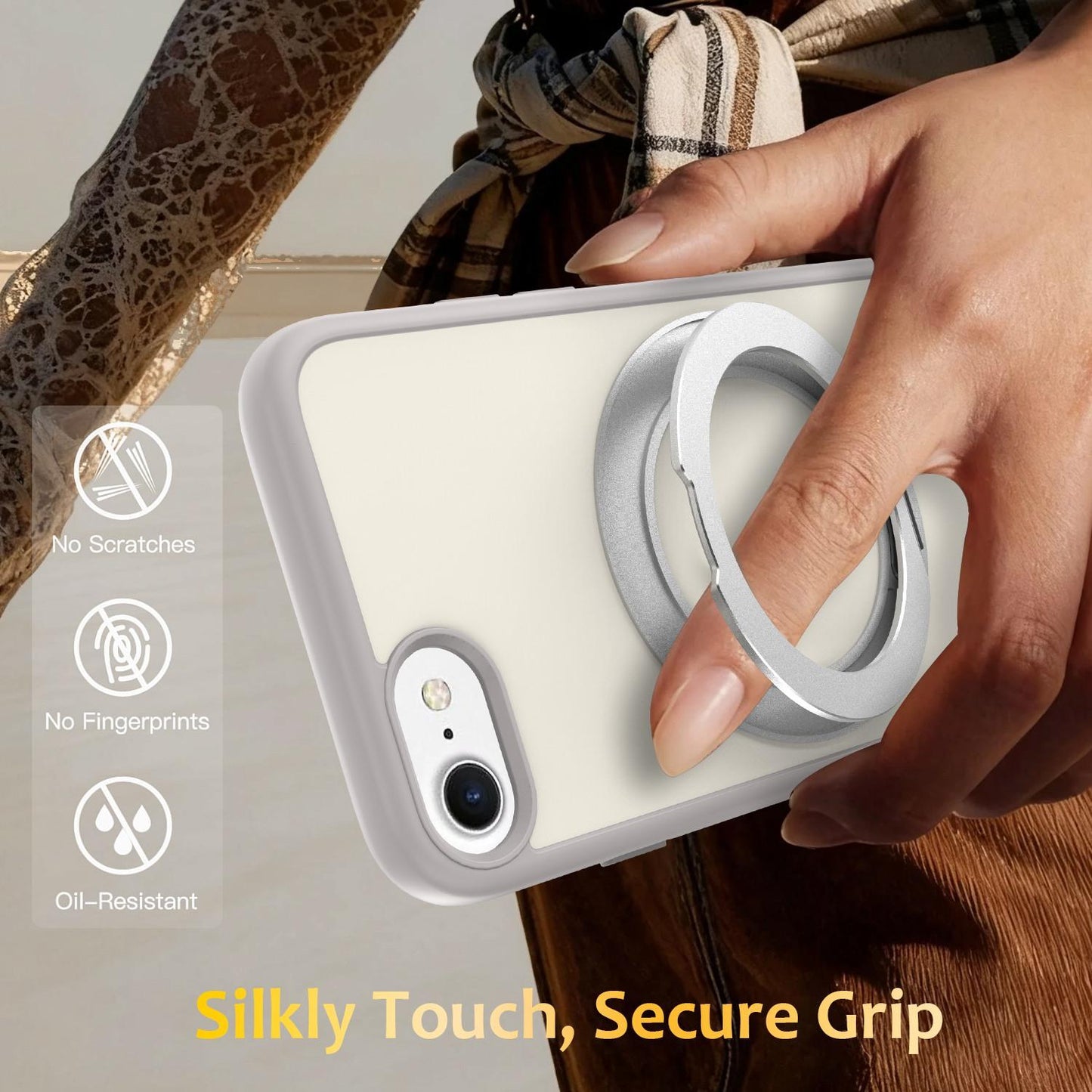 For iPhone SE 2022 / 2020 / 8 / 7 Skin Feel Revolving Kickstand Magnetic Phone Case(Grey)
