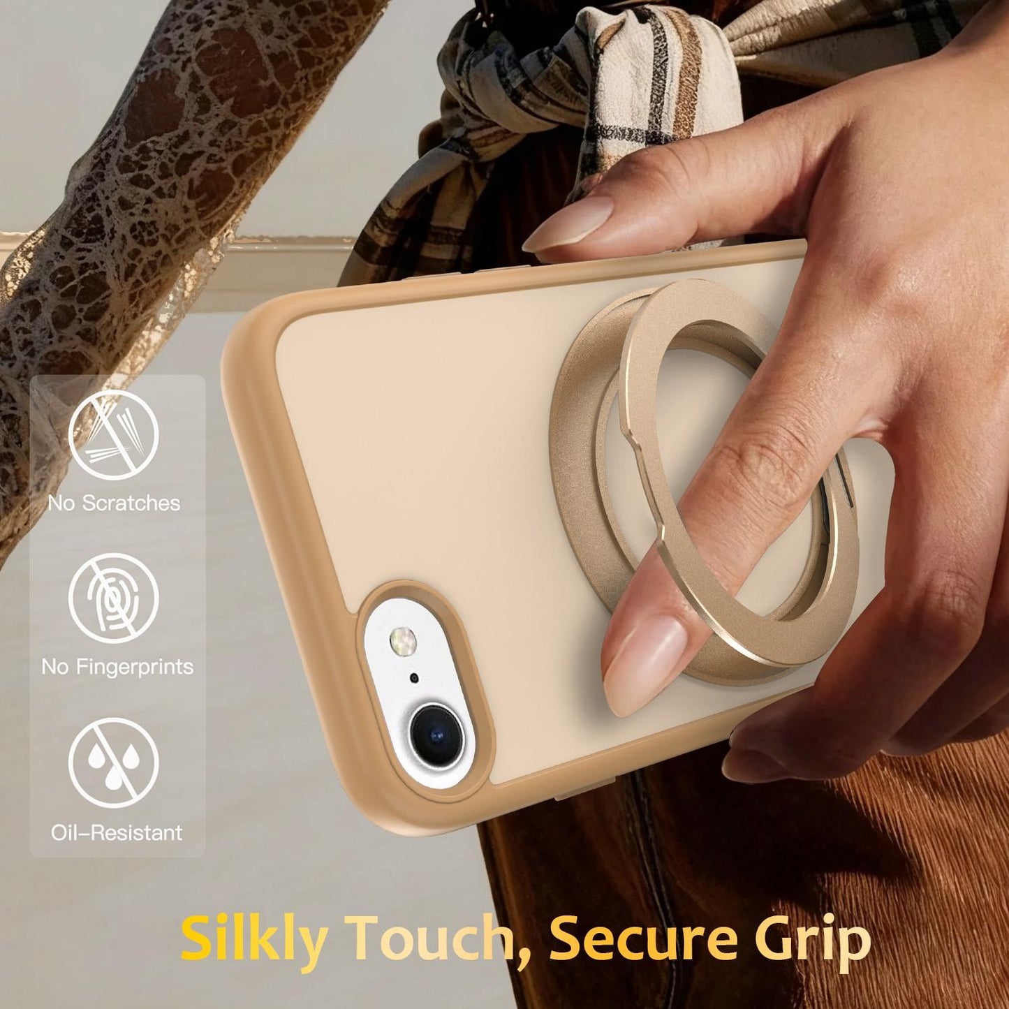For iPhone SE 2022 / 2020 / 8 / 7 Skin Feel Revolving Kickstand Magnetic Phone Case(Gold)