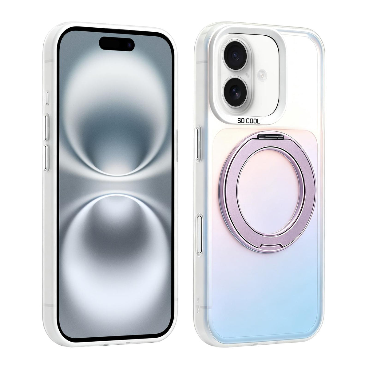 For iPhone 16 Aurora 2.0 PC Hybrid TPU Laser Magnetic Phone Case with Rotating Holder - Purple - EDA009948806A