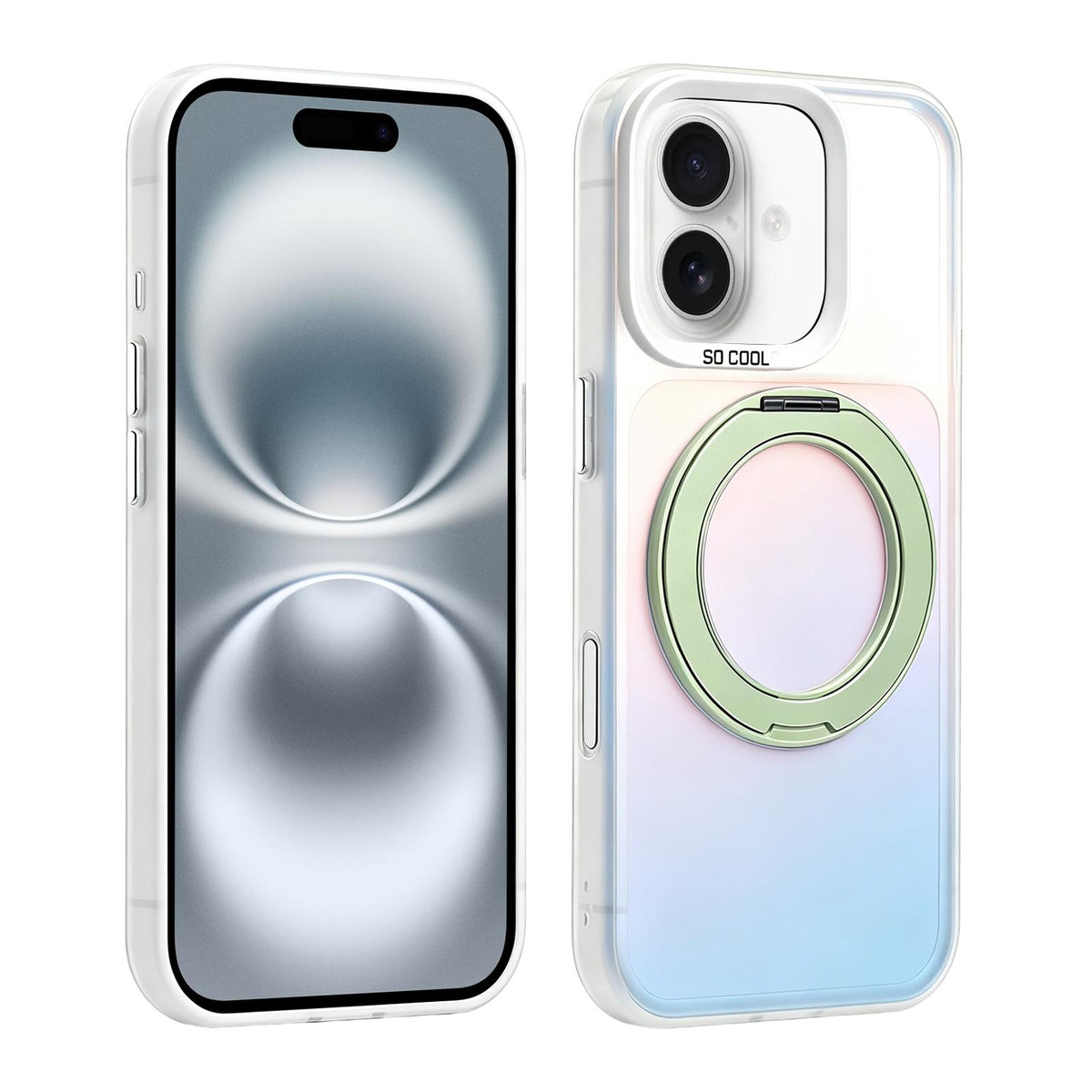 For iPhone 16 Aurora 2.0 PC Hybrid TPU Laser Magnetic Phone Case with Rotating Holder - Green - EDA009948806J