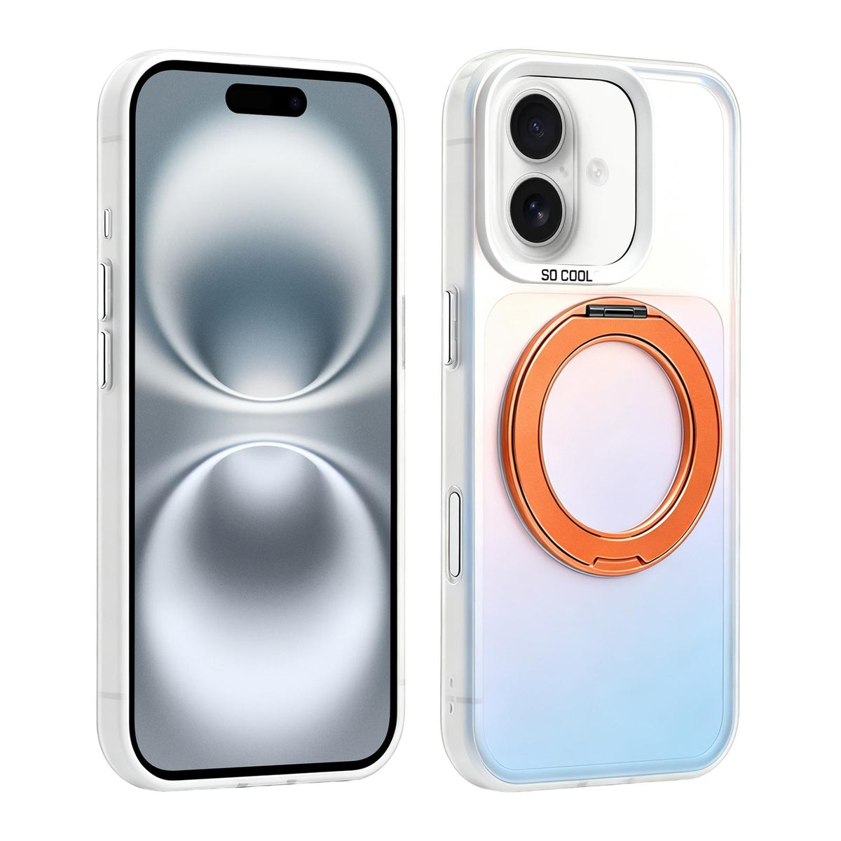 For iPhone 16 Aurora 2.0 PC Hybrid TPU Laser Magnetic Phone Case with Rotating Holder - Orange - EDA009948806K