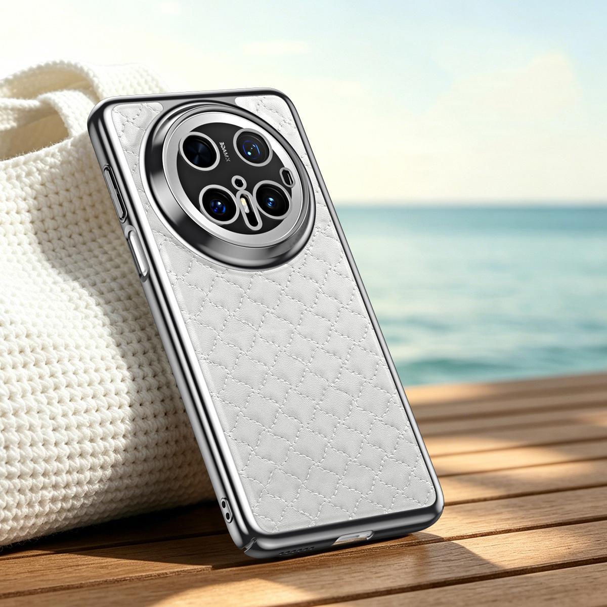 For Huawei Mate 70 Rhombus Texture Magnetic Vegan Leather Phone Case - White - EDA009951203A