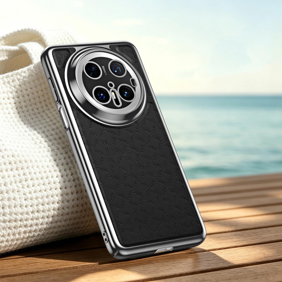 For Huawei Mate 70 Rhombus Texture Magnetic Vegan Leather Phone Case - Black - EDA009951203B