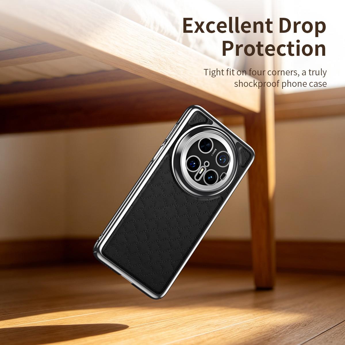 For Huawei Mate 70 Rhombus Texture Magnetic Vegan Leather Phone Case - Black - EDA009951203B