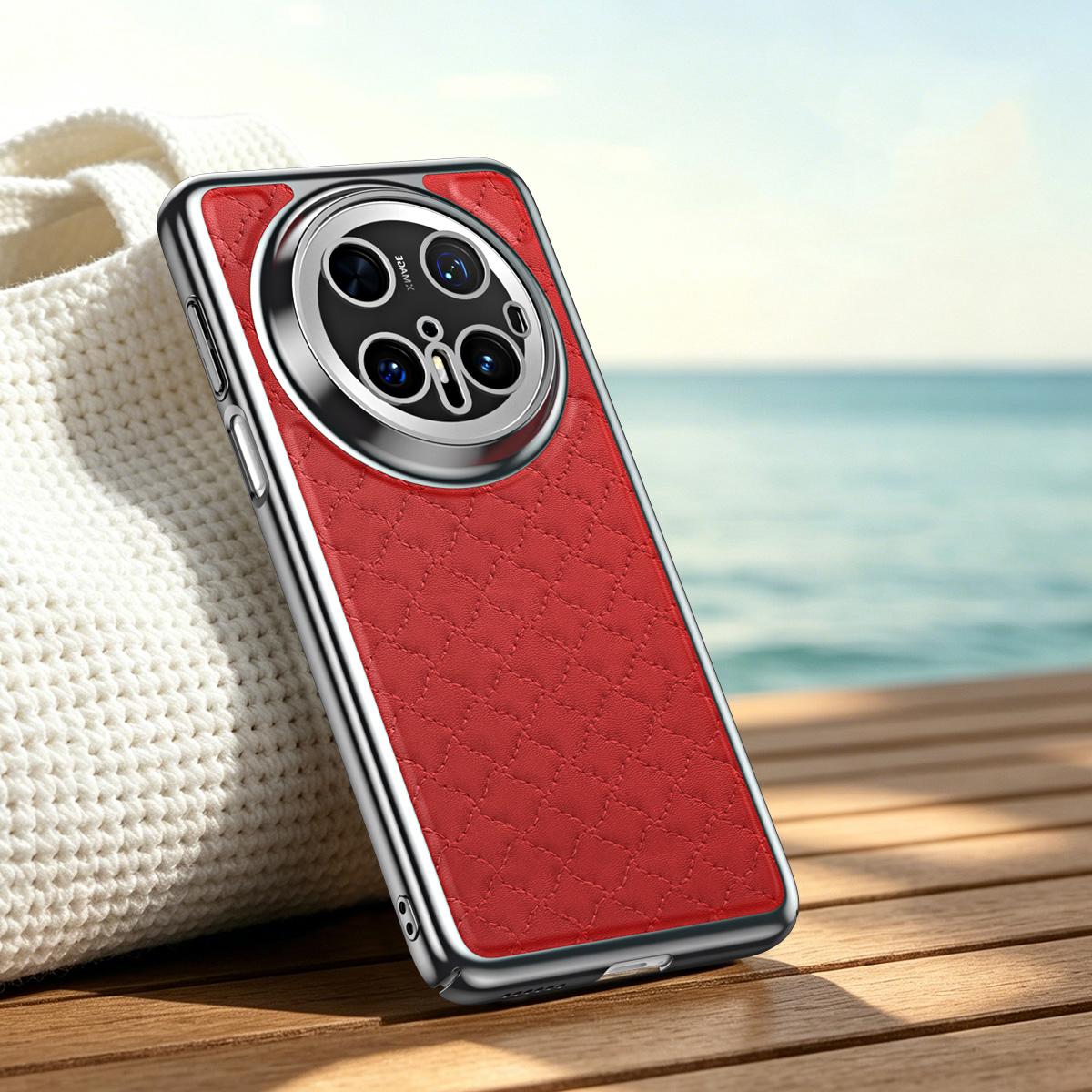 For Huawei Mate 70 Rhombus Texture Magnetic Vegan Leather Phone Case - Red - EDA009951203C