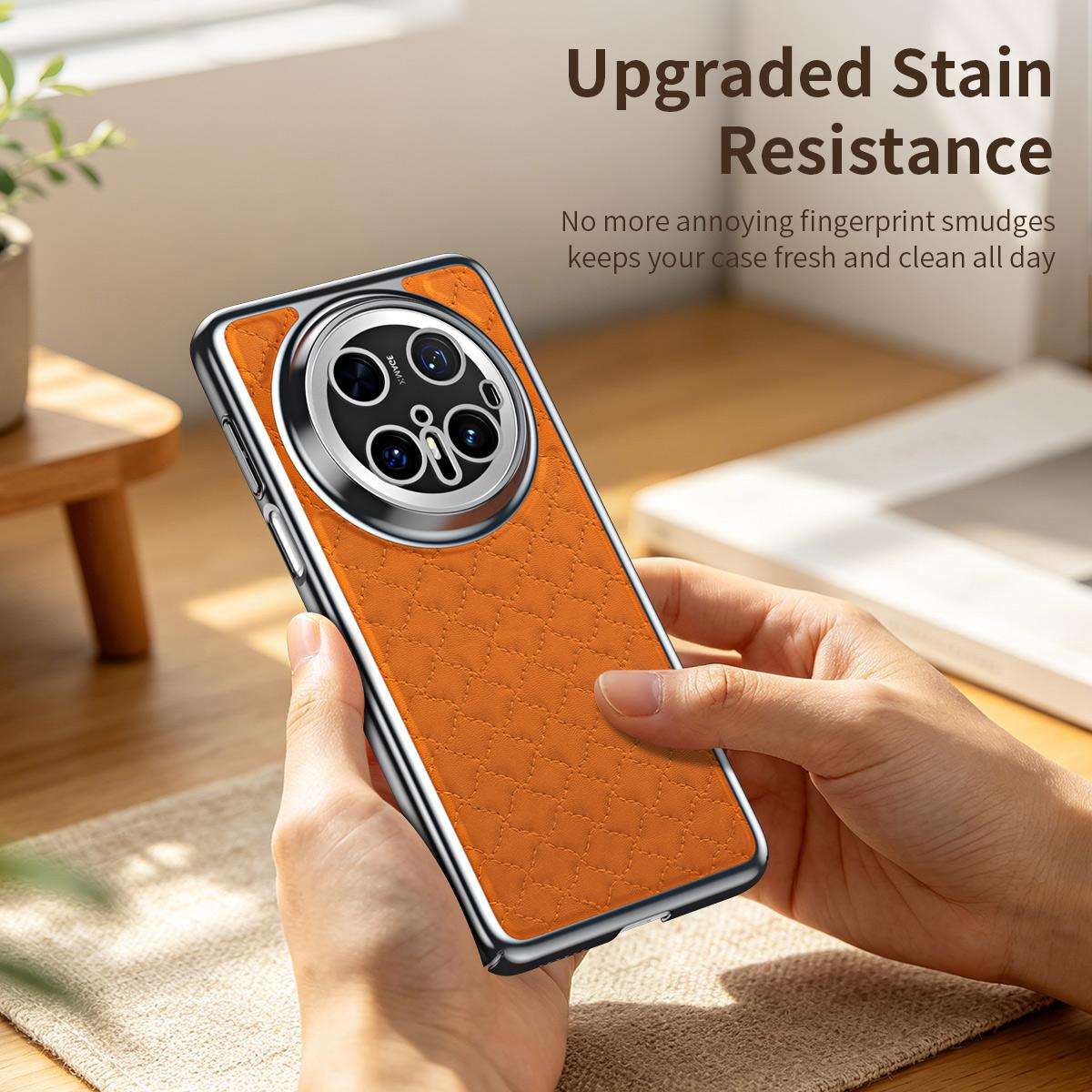 For Huawei Mate 70 Rhombus Texture Magnetic Vegan Leather Phone Case - Orange - EDA009951203D