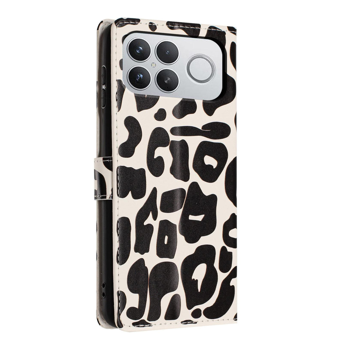For Redmi K90 Pro Max / Poco F8 Ultra Leopard Print Wallet Vegan Leather Phone Case with Lanyard(Black)