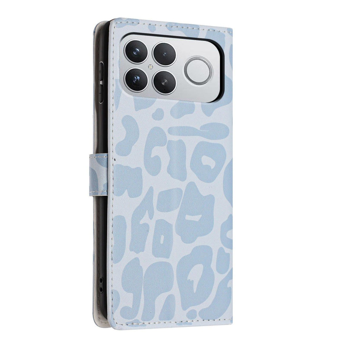For Redmi K90 Pro Max / Poco F8 Ultra Leopard Print Wallet Vegan Leather Phone Case with Lanyard(Sky Blue)