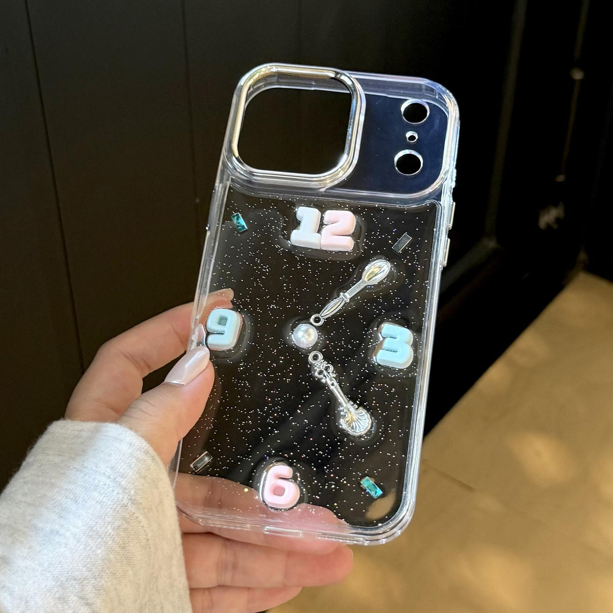 For iPhone Air Creative Clock Design Epoxy Resin Phone Case with Bracelet - Transparent - EDA009966704A
