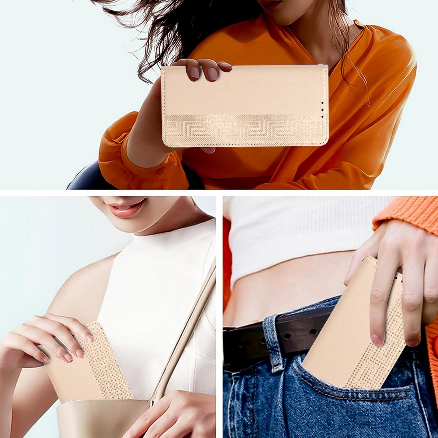 For Redmi K90 Pro Max/Poco F8 Ultra Embossed Meander Pattern RFID Vegan Leather Phone Case(Beige)