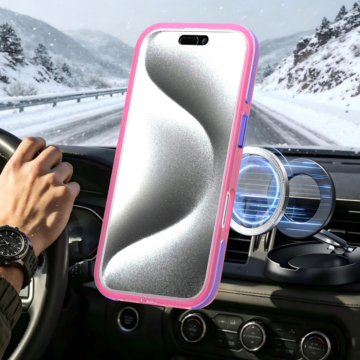 For iPhone 16 Pro Two-tone Contrast Magnetic Phone Case - Pink - EDA009981501A