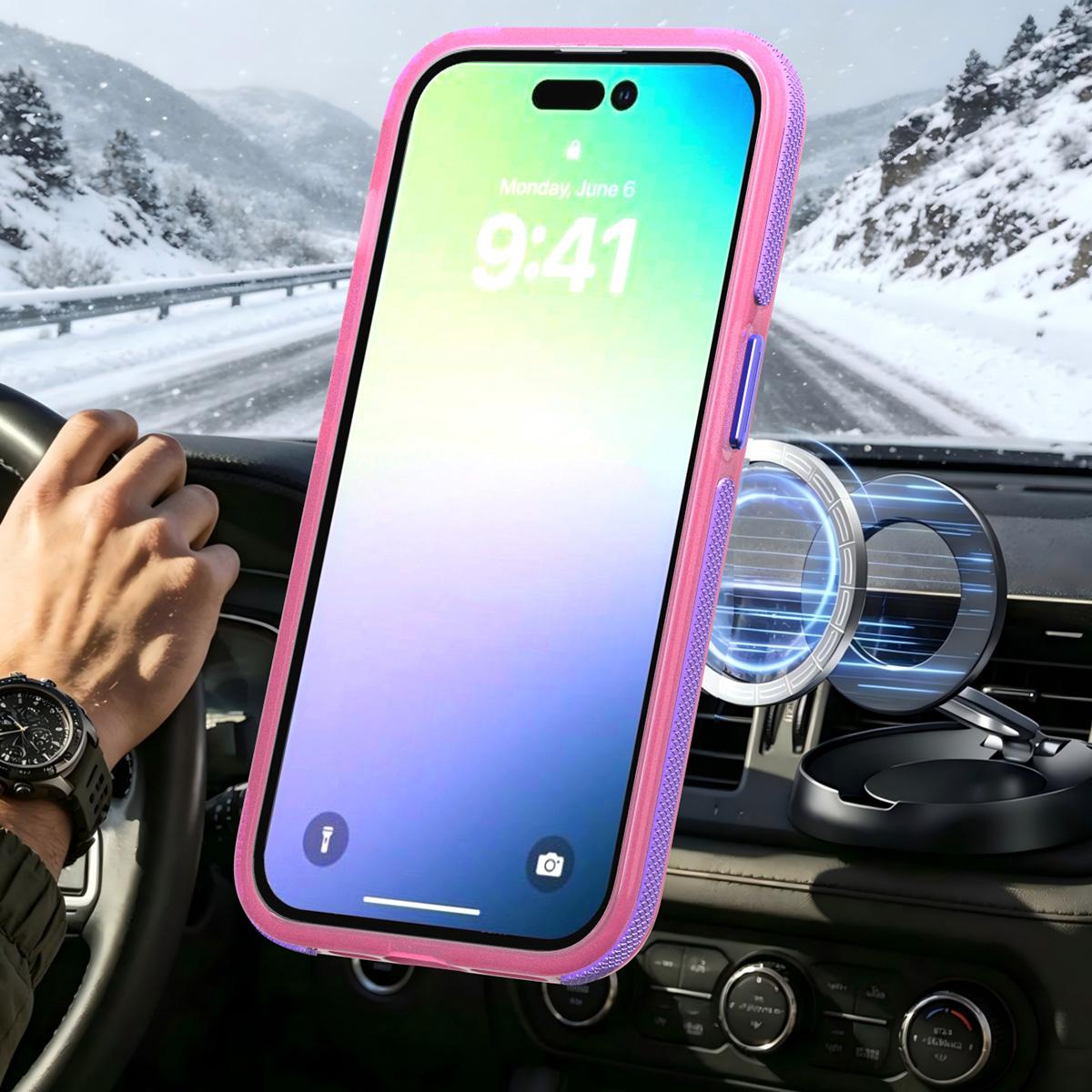 For iPhone 14 Pro Two-tone Contrast Magnetic Phone Case - Pink - EDA009981509A