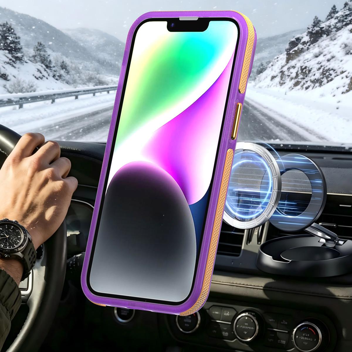For iPhone 14 / 13 Two-tone Contrast Magnetic Phone Case - Purple - EDA009981510D