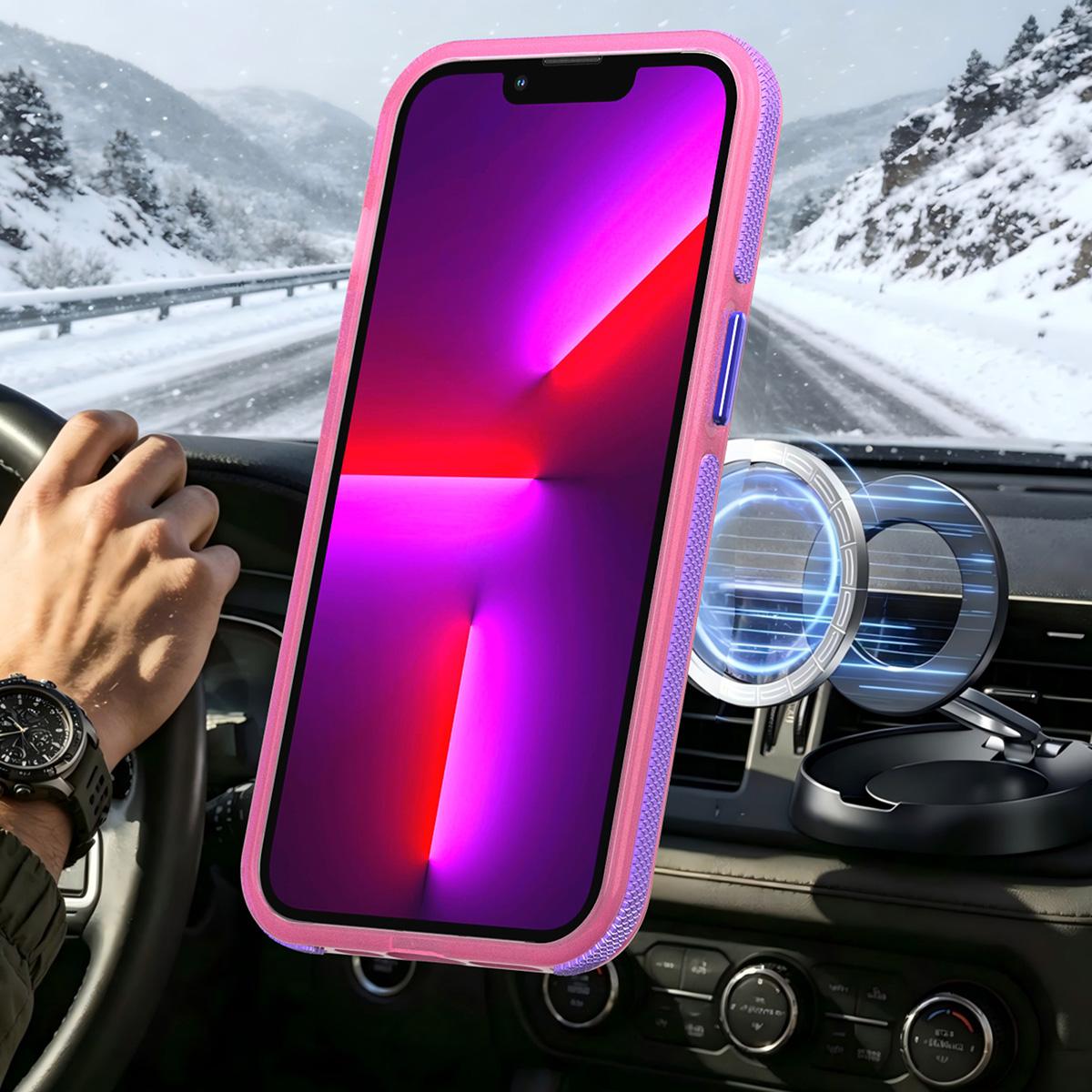 For iPhone 13 Pro Two-tone Contrast Magnetic Phone Case - Pink - EDA009981512A