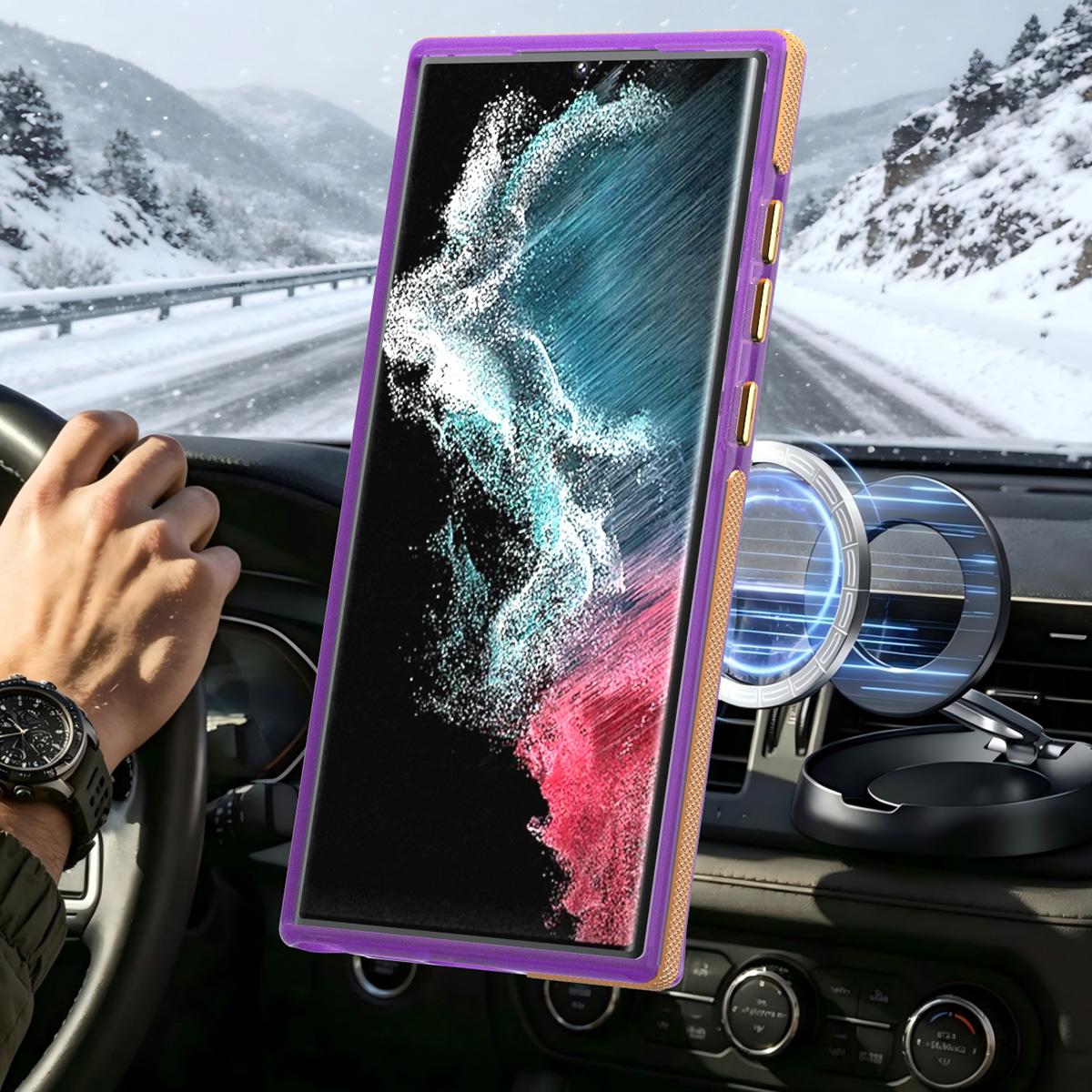 For Galaxy S23 Ultra / S22 Ultra 5G Two-tone Contrast Magnetic Phone Case - Purple - EDA009981611D