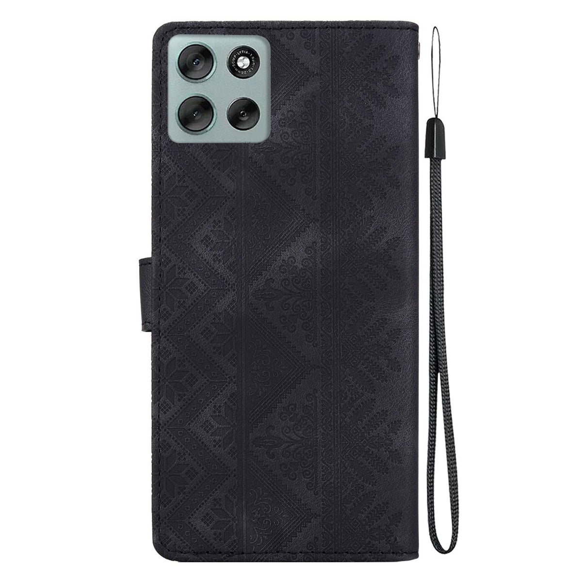 For Motorola Moto G56 5G / G66j 5G / G66y 5G Ethnic Pattern Embossed Vegan Leather Phone Case - Black - EDA009983915F