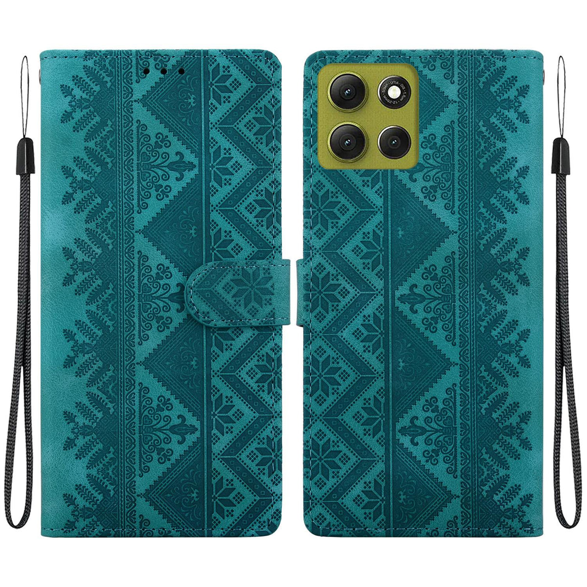For Motorola Moto G86 5G Ethnic Pattern Embossed Vegan Leather Phone Case - Green - EDA009983917B