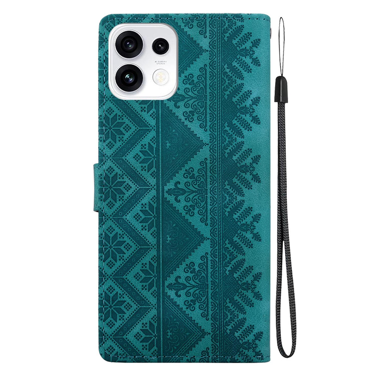 For OPPO Reno16 5G / Reno16 Pro 5G Global Ethnic Pattern Embossed Vegan Leather Phone Case - Green - EDA009984512B