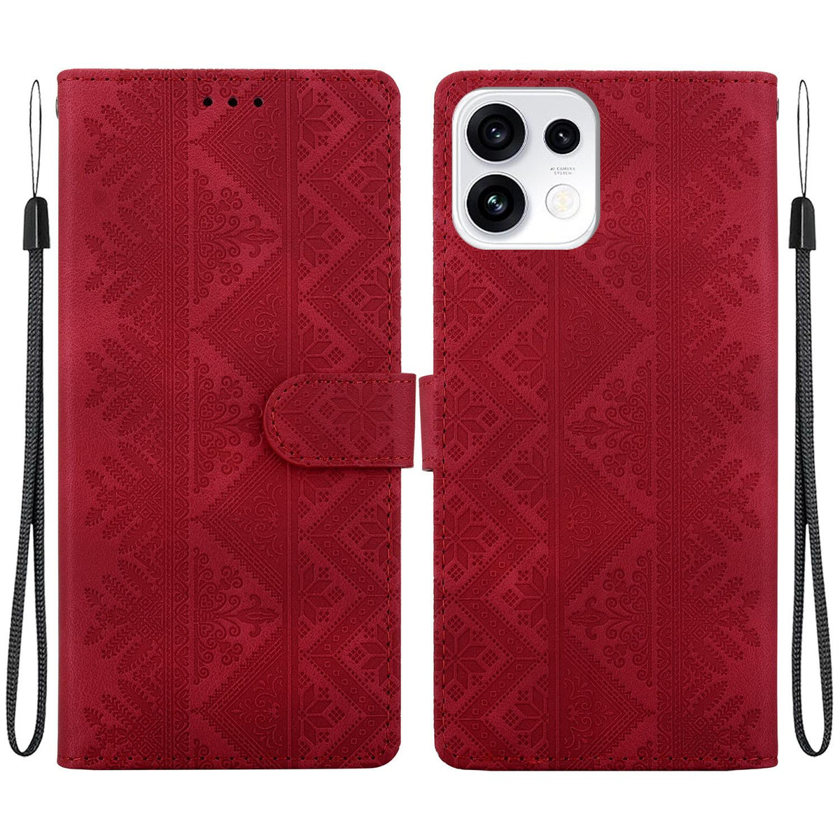 For OPPO Reno16 5G / Reno16 Pro 5G Global Ethnic Pattern Embossed Vegan Leather Phone Case - Red - EDA009984512C