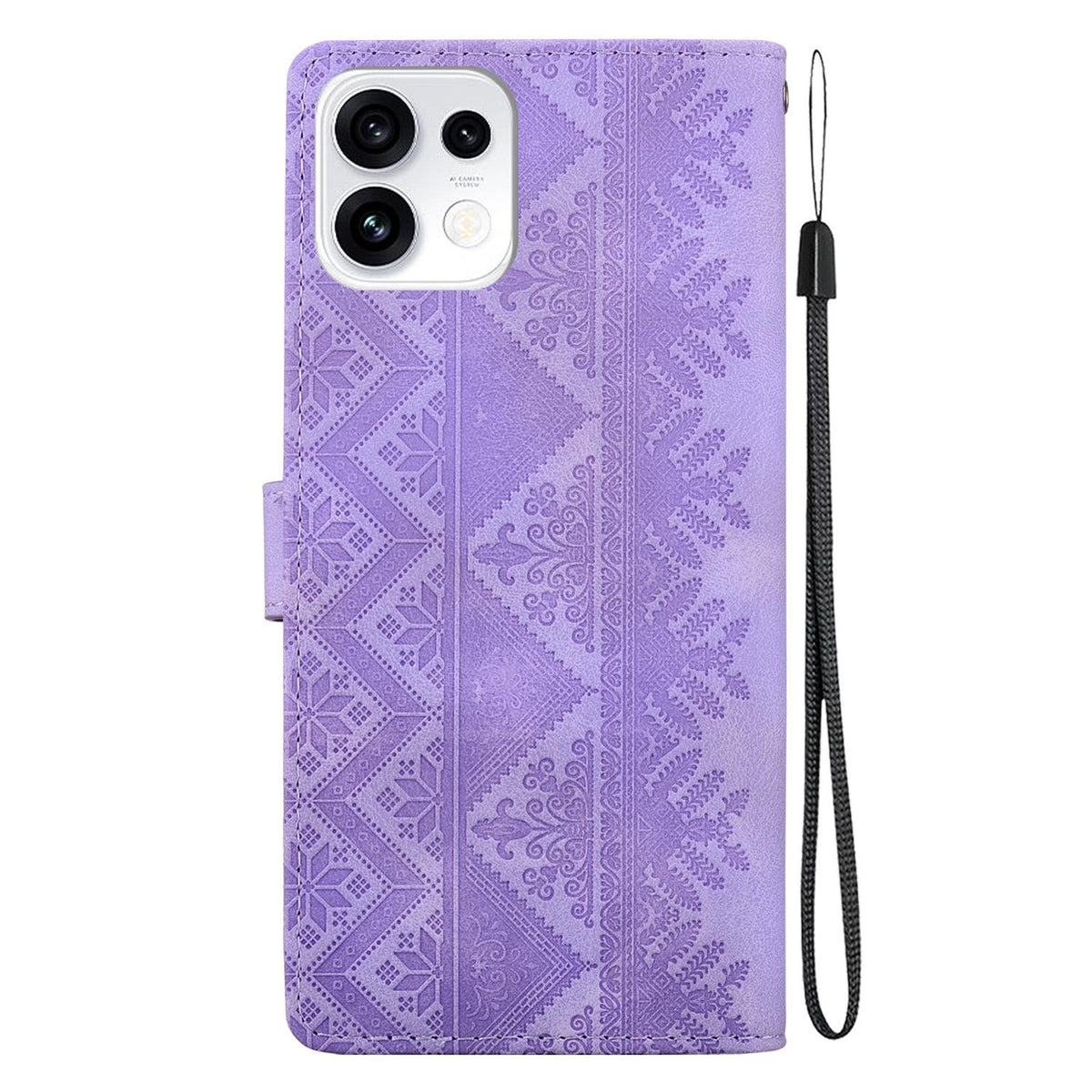 For OPPO Reno16 5G / Reno16 Pro 5G Global Ethnic Pattern Embossed Vegan Leather Phone Case - Purple - EDA009984512D